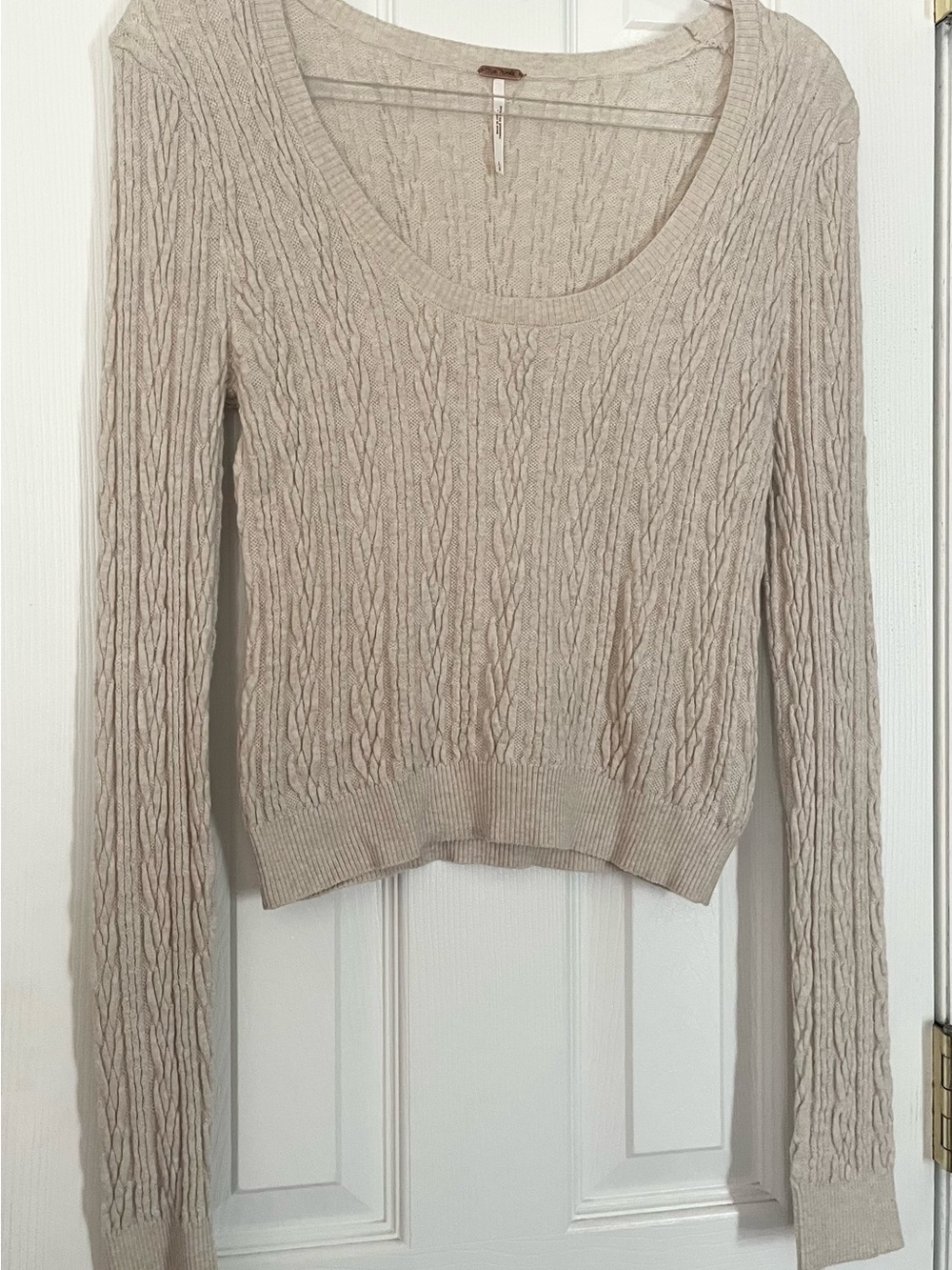 Free People - Cable Knit Scoop Neck Sweater Beige - Medium